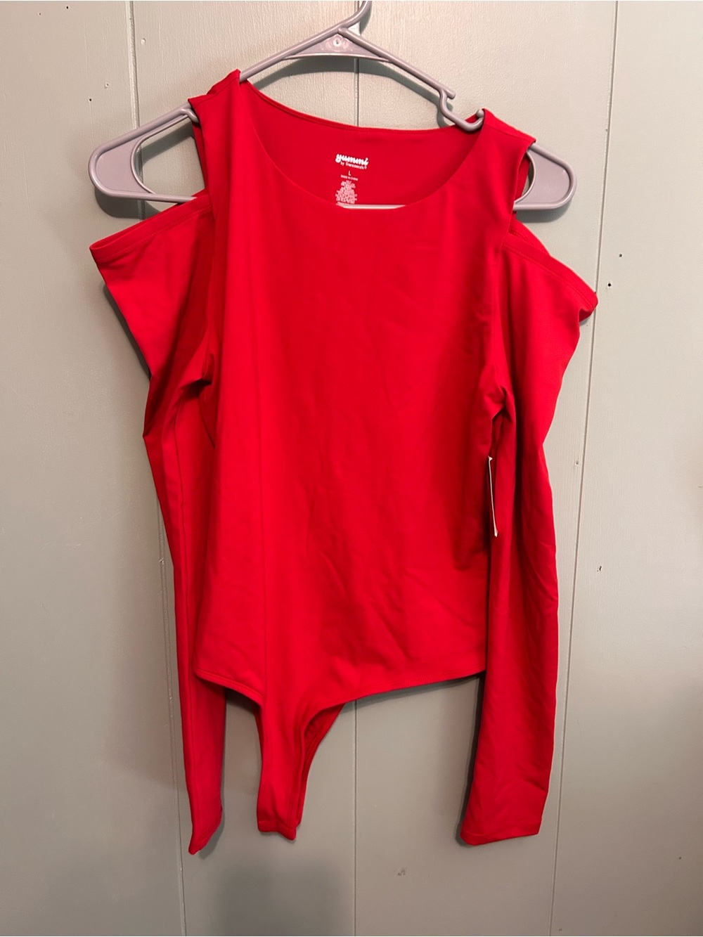 Francesca's Collections Red Cold-Shoulder Long Sleeve Bodysuit